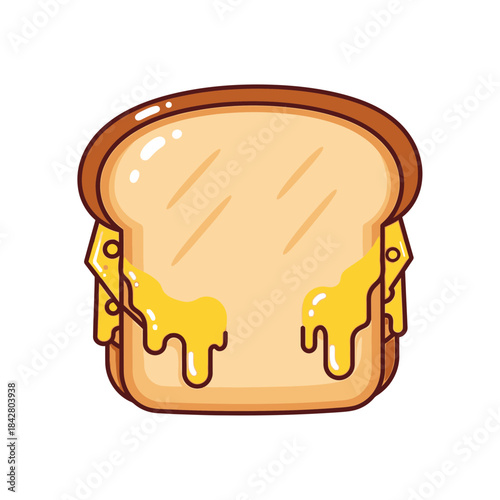 Melting Cheese Toast Illustration – Gooey Sandwich Food Vector Icon