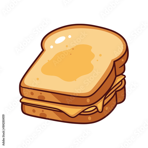 Melting Cheese Toast Illustration – Gooey Sandwich Food Vector Icon