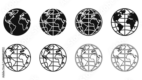 World Map Globe Icon Set – Earth Hemisphere Silhouette Vector Collection