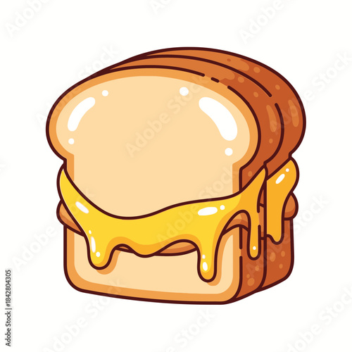 Melting Cheese Toast Illustration – Gooey Sandwich Food Vector Icon