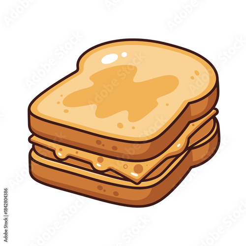 Melting Cheese Toast Illustration – Gooey Sandwich Food Vector Icon