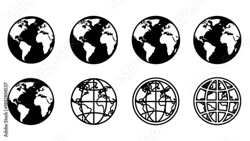 World Map Globe Icon Set – Earth Hemisphere Silhouette Vector Collection