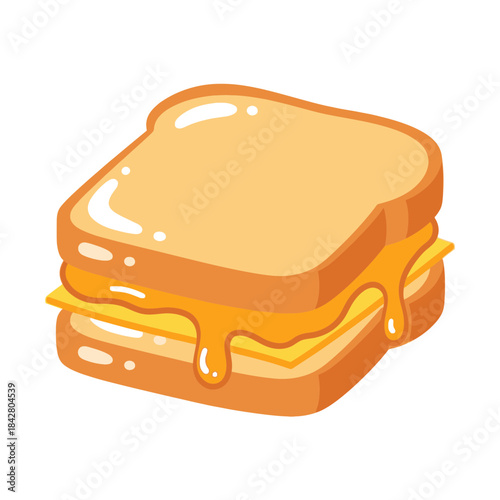 Melting Cheese Toast Illustration – Gooey Sandwich Food Vector Icon
