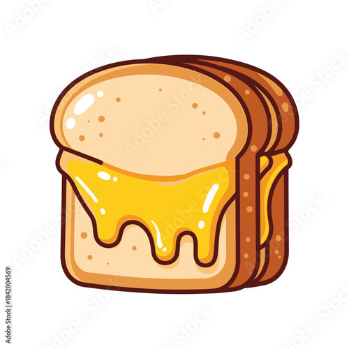 Melting Cheese Toast Illustration – Gooey Sandwich Food Vector Icon