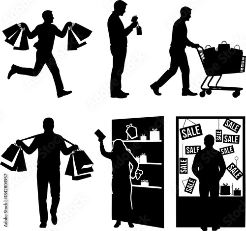 Shoppers Silhouette Vector Set - Retail and Consumer Concepts