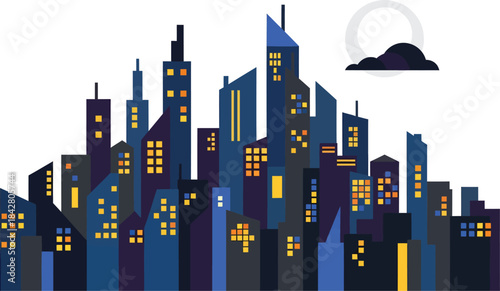 Minimalist Night City Skyline Illustration