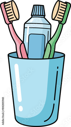 Toothpaste and toothbrush in a glass vector icon, toothbrush icon, toothbrush with toothpaste vector with white background