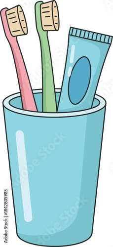Toothpaste and toothbrush in a glass vector icon, toothbrush icon, toothbrush with toothpaste vector with white background