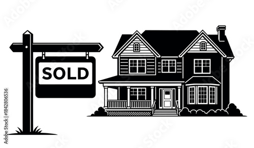 Sold house with for sale sign post in front