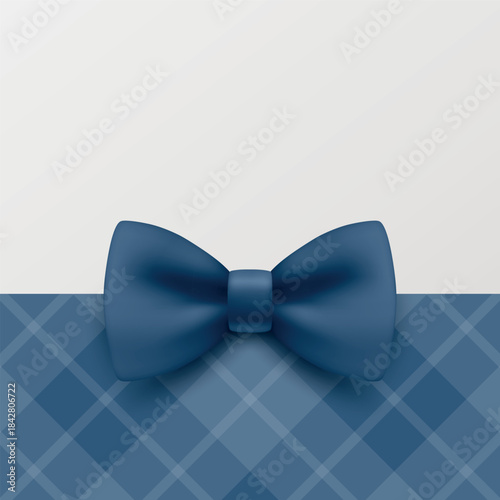 Blue Bow Tie Greeting Card. Elegant Blue Bow Tie Square Background Banner with Blue Bow Tie Decoration for Wedding Invitation, Birthday Gift Card, Fathers Day Card Template
