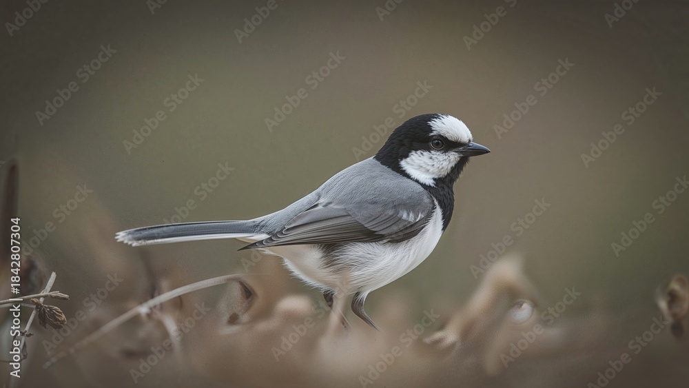 Obraz premium A bird perched on a branch, with a blurred natural background. Wildlife and nature, concept. Bird photography and wildlife habitat. The concept of avian species and natural environment