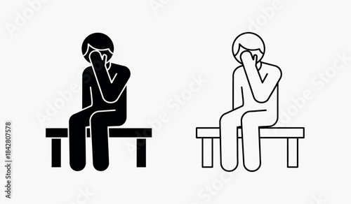 Two people sitting on benches looking depressed isolated