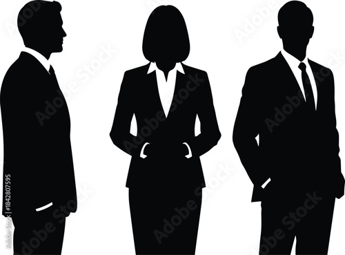Silhouettes of three people walking hand-in-hand, black figures showing family unity, protection and corporate diversity illustration