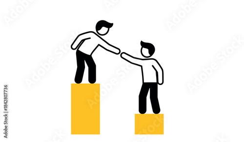 Two men reaching out to each other from different heights