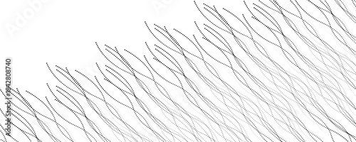 Simple waves with continuous wavy dot lines. Hand-drawn lines, fine patterns, web design, greeting cards, textiles, technology backgrounds.