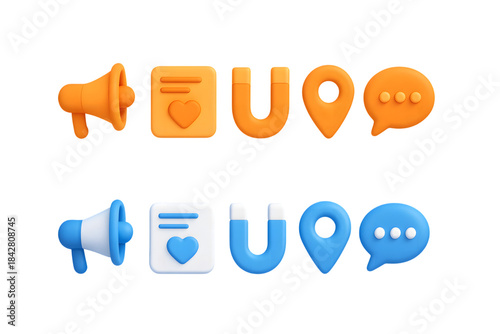 Vibrant 3D Rendered Communication and Location Icons on Black Background