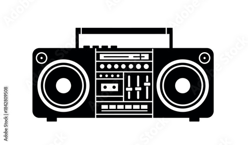 Vintage black and white boombox stereo illustration