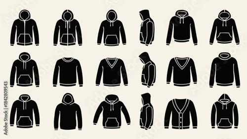 Collection of Black Hoodie and Cardigan Silhouettes.
