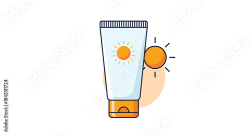 Sun protection tube shown with a bright sun icon ready for outdoor skincare and daily use during sunny days at the beach or park.