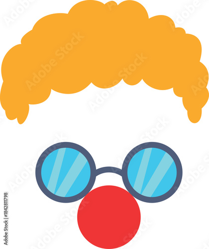 A cartoonish face with a red nose and glasses