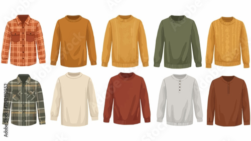 Collection of Mens Casual Sweaters and Flannel Shirts.