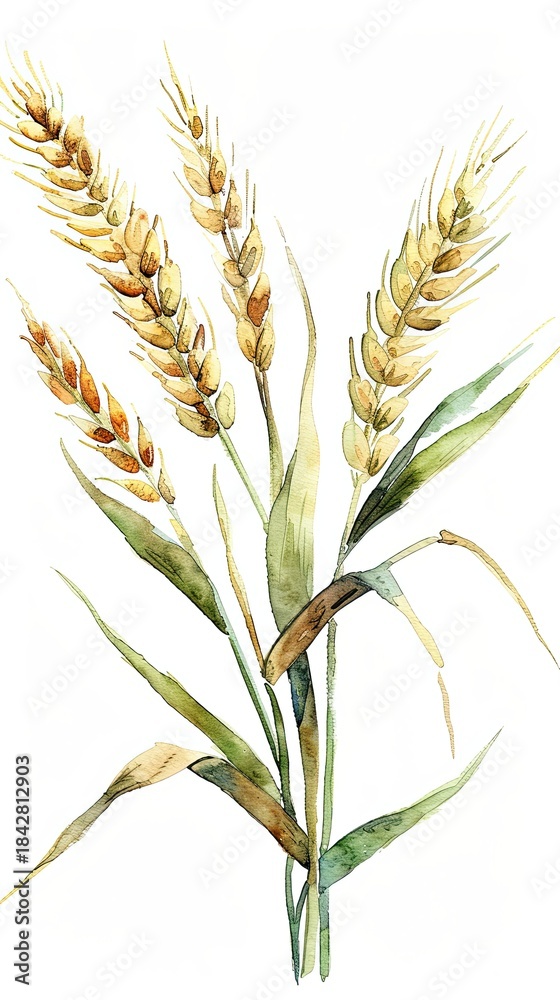 Fototapeta premium Watercolor wheat ear, hand drawn illustrations, isolated, bakery design, homemade baking