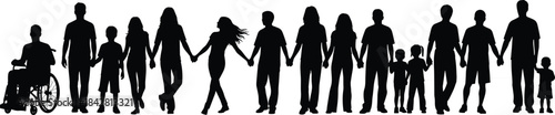 Diversity and Inclusion Family Community Silhouettes Holding Hands Together Representing Teamwork, Unity, Support, and Global Human 