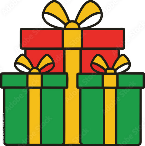 A set of colorful vector gift boxes with bows and ribbons for a Christmas, birthday, or holiday celebration