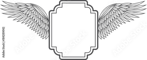 A black and white image of a winged frame with a white background