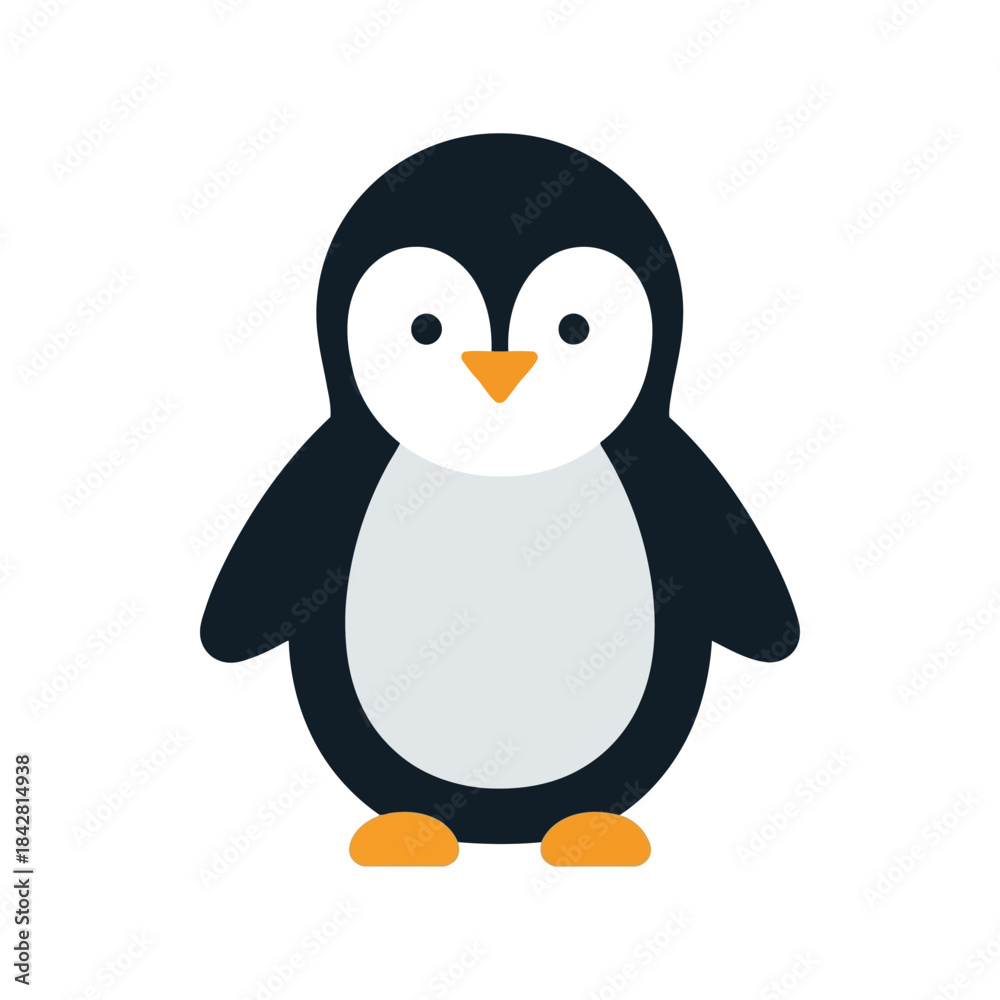 Obraz premium Cute cartoon penguin illustration, playful animal character, winter wildlife design, adorable graphic for children’s products, vector art, isolated on white background