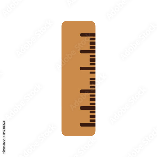 Creative flat design wooden ruler illustration, measuring tool for education, architecture, and graphic design projects, isolated on white background