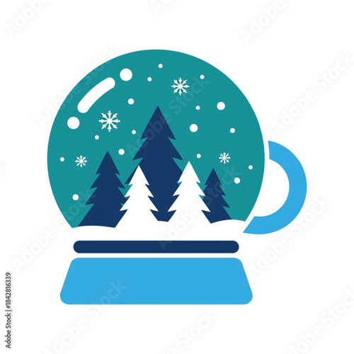 Enchanting Winter Wonderland: Snow Globe with Evergreen Trees and Snowflakes - Perfect Holiday Decoration for Festive Cheer