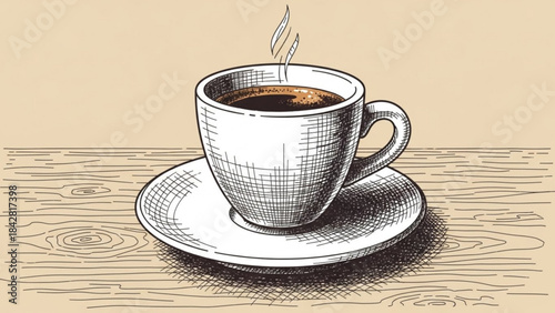 A Steaming Coffee Cup: An artistic illustration captures the essence of a warm, inviting cup of coffee, perfect for a cozy moment.