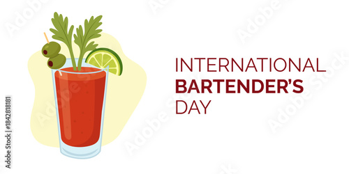 Bloodmary illustration celebrating International Bartender s Day vibe, stylish drink scene highlighting International Bartender s Day message and modern bar culture.