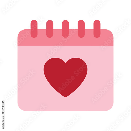 Valentine's Day Calendar Icon with Heart Symbol for Romantic Events and Celebrations in Modern Flat Design