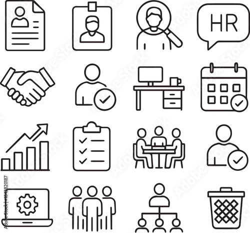 Human Resources and Office Management Line Icons for Professionals