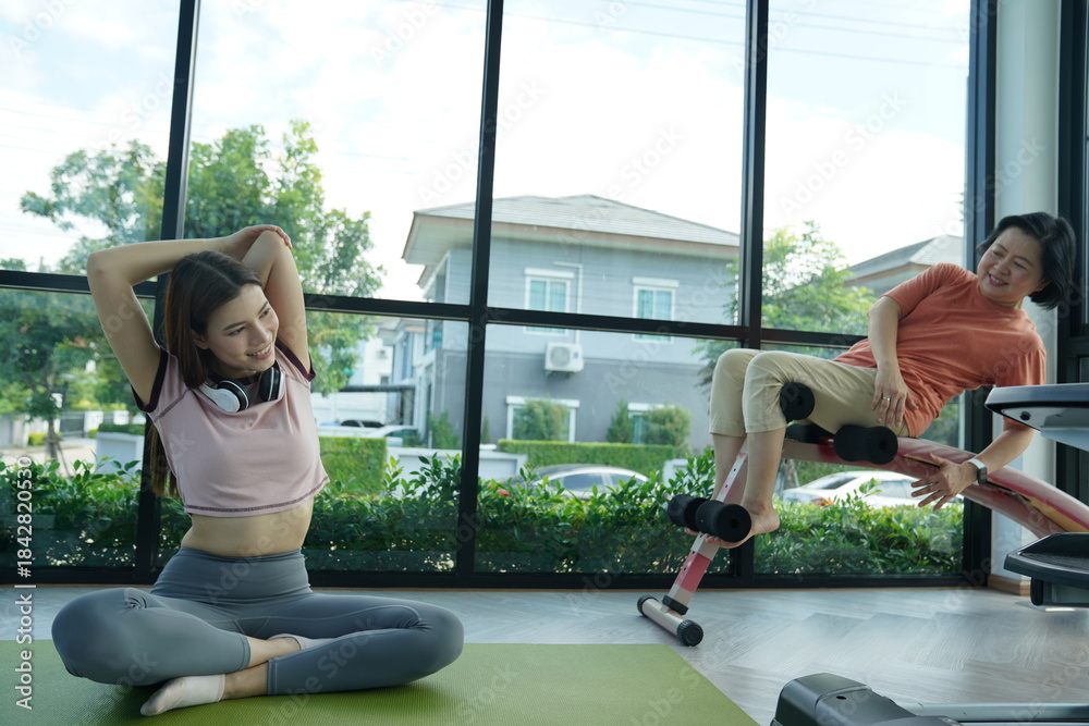 custom made wallpaper toronto digitalPersonal trainer guiding woman during workout session in gym
