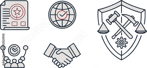 Social Services and Community Support Vector Line Icon Set
