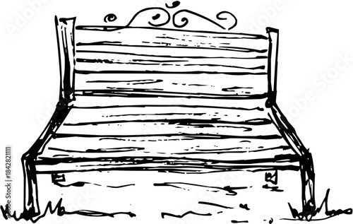 Hand-Drawn Sketch Decorative Wooden Garden Bench Outline