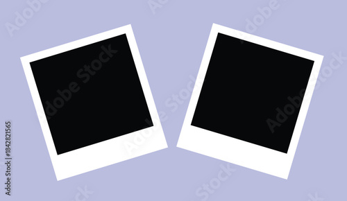 Two blank instant frames tilted on a light purple background empty white border