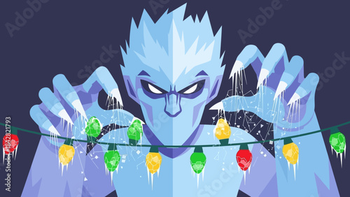 Scary Yeti with Christmas Lights String.