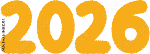 Orange fuzzy number 2026 isolated on white background, vector illustration of 2026