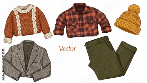 Collection of Autumn Winter Clothing Items for Men and Women.