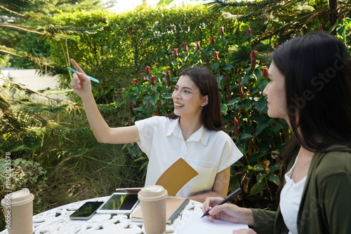 Wallpaper Mural Teenage friends discuss work projects at each other's homes during the holidays: homework, research, business. Torontodigital.ca