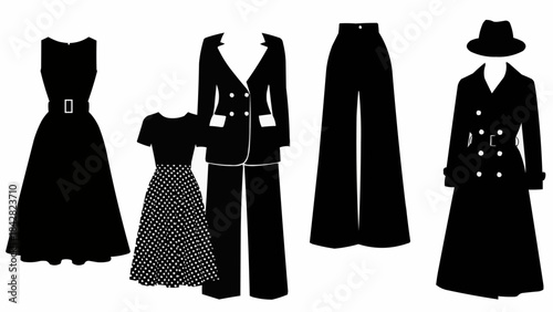 Collection of elegant black womens fashion silhouettes.