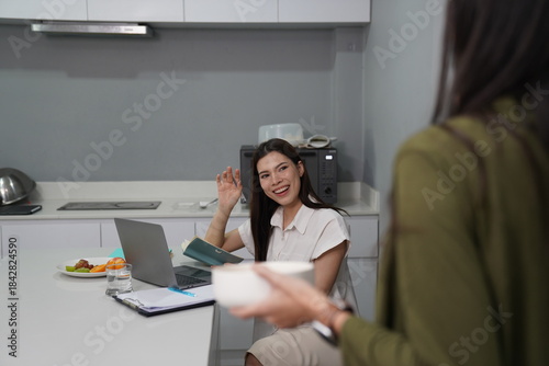 Wallpaper Mural Teenage friends discuss work projects at each other's homes during the holidays: homework, research, business. Torontodigital.ca