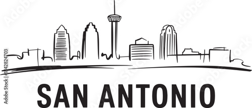 San antonio texas skyline vector illustration cityscape outline black and white line art