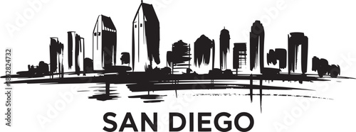 San diego california cityscape skyline panorama famous landmarks travel vector brushstroke graphic
