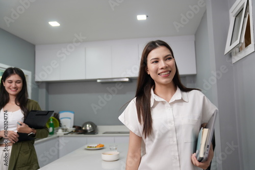 Wallpaper Mural Teenage friends discuss work projects at each other's homes during the holidays: homework, research, business. Torontodigital.ca