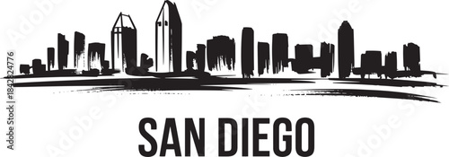 San diego california cityscape with landmark buildings sketch black and white ink drawing style